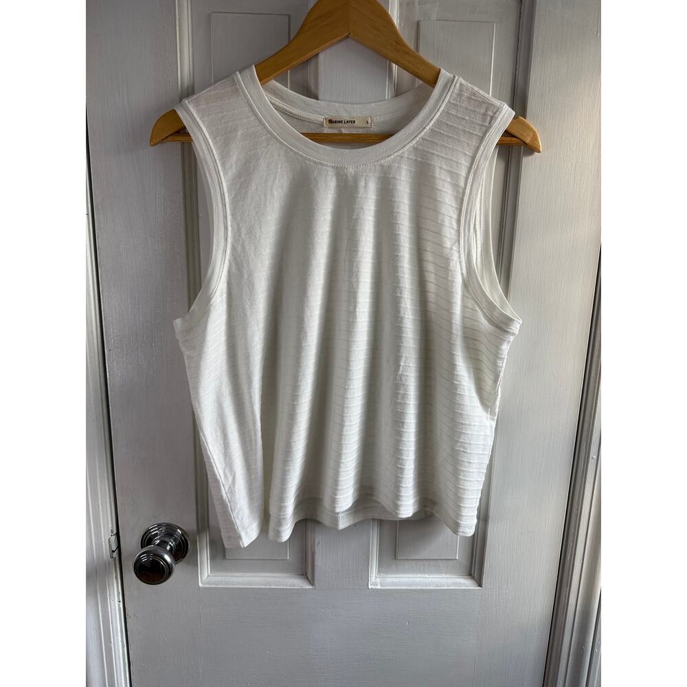 Marine Layer Womens Tank Top Size L Large White Retro Striped Sleeveless EUC